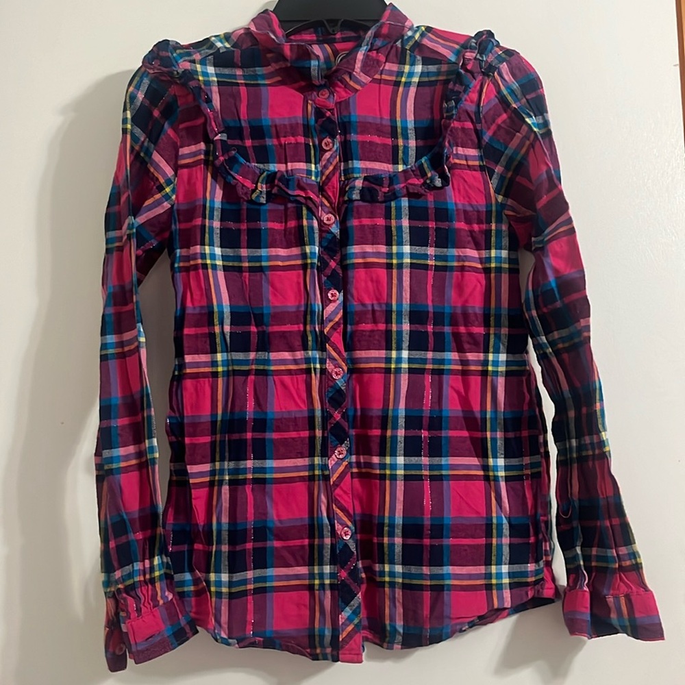 Wonder Nation Girls long sleeve button down shirt size L (10-12) Multicolored